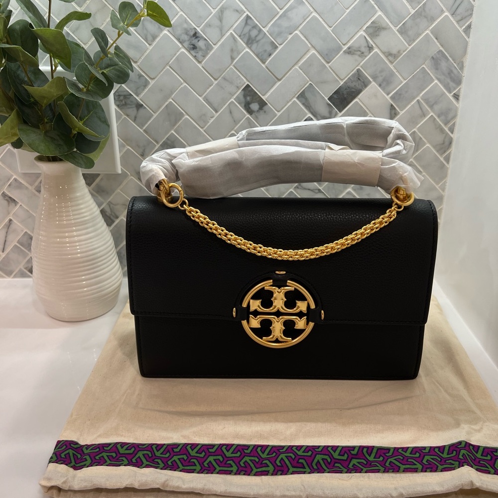 NWT ✨ Tory Burch Miller Shoulder Bag Leather Pebbled Black